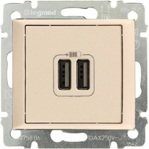 Розетка USB тип A+A без рамки Legrand Valena 2-м. 1500мА слоновая кость  картинка